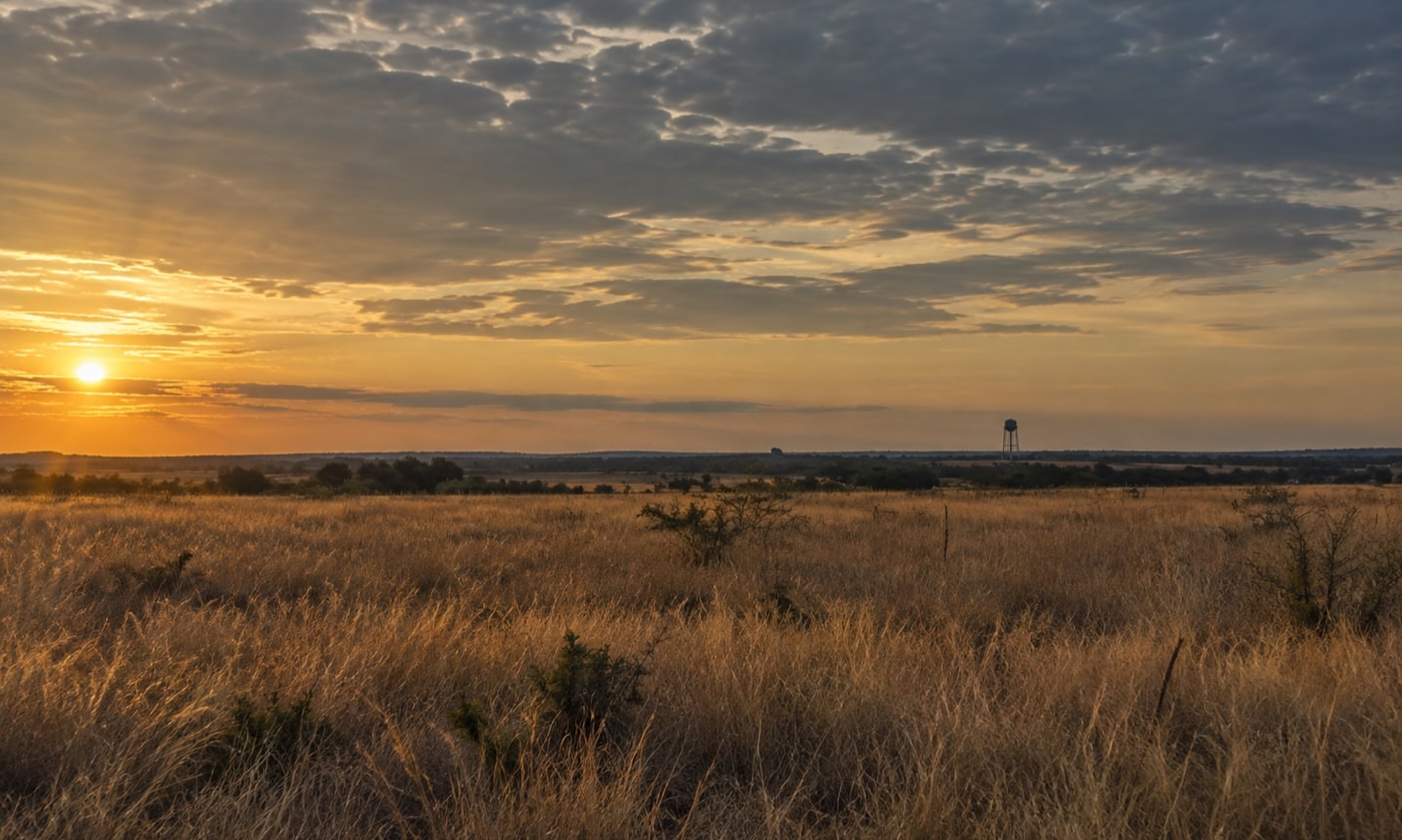 Open prairie under a muted late-afternoon sky